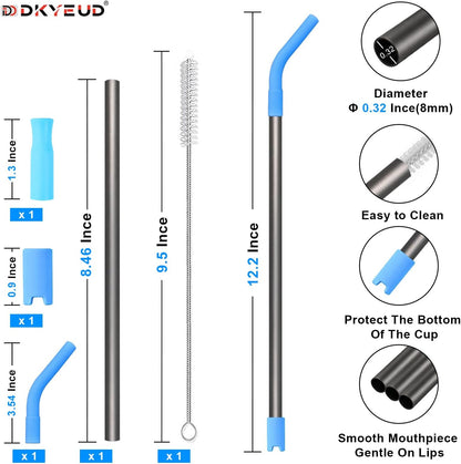 Reusable Stainless Steel Straws Set 6 PCS with 6 Silicone Tips, 2 Straw Brush, 1 Storage Case, Different Sizes of Metal Straws Reusable, Suitable for 14, 20, 30 oz Cups Tumbler, for Hot/Cold Drinks