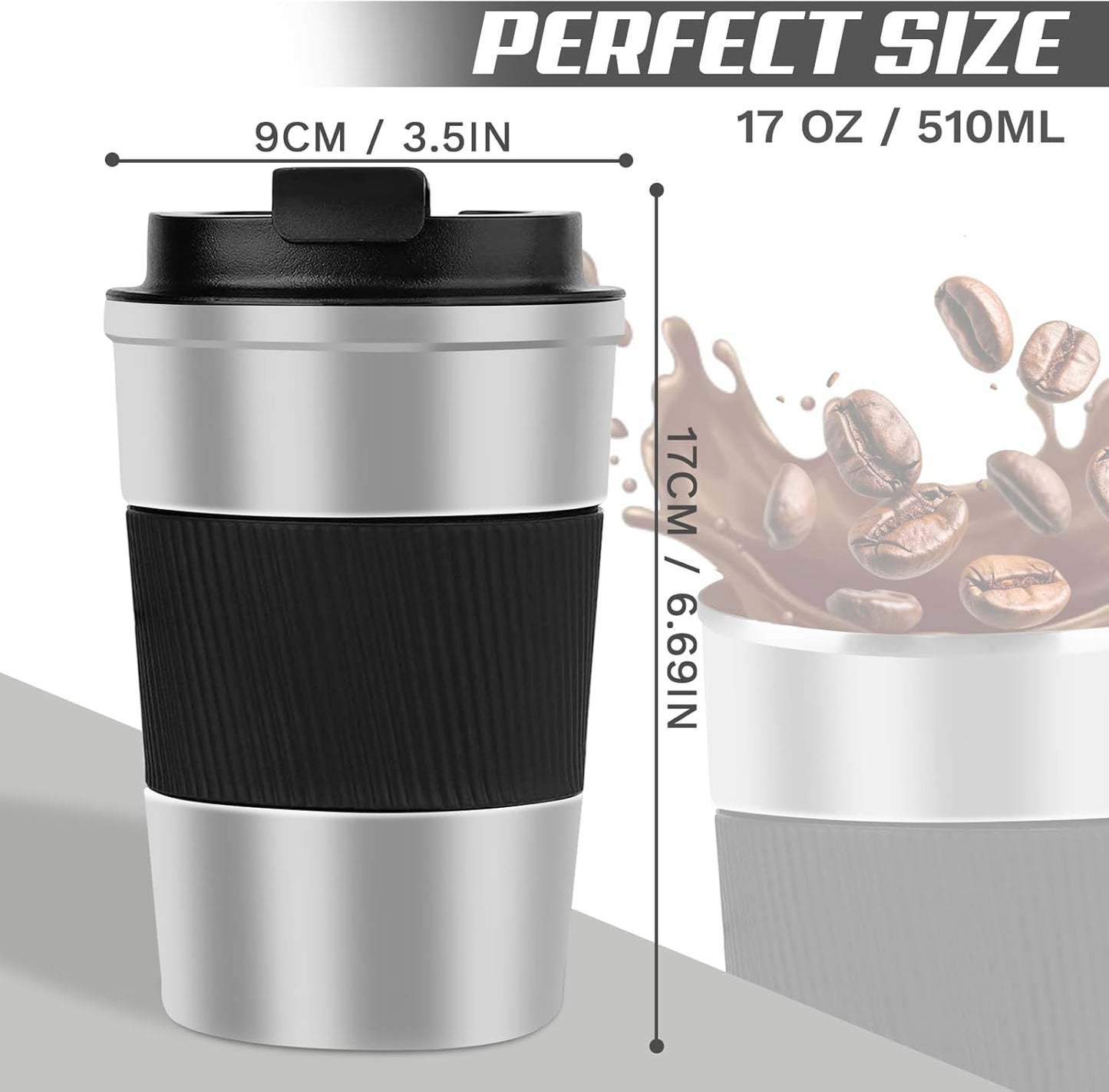 SPLMIFA Vacuum-Insulated Stainless Steel Travel Coffee Mug, Leak-Proof Reusable Coffee Cup with Lid - Keep Hot & Cold Drinks for Hours, Durable Insulated Tumbler for Men & Women(3rd-Black, 12OZ)