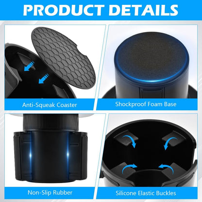 2-in-1 Car Cup Holder Expander, Adjustable Car Extender Adapter with Non-Slip Base - No Spill Cup Holder Extender with 4 Hooks for Yeti, Hydro Flask, Stanley Large Tumblers (10-48oz)
