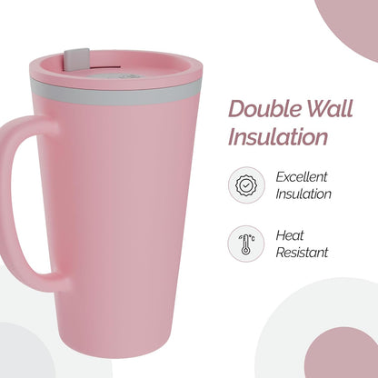 Copco Cone Desk Mug, 16 oz - Double Wall Insulated Coffee Mug with Twist-Off Lid, Handle & Slide Tab - Travel-Friendly Cup for Hot or Cold Drinks, BPA-Free, Microwave & Dishwasher Safe (Brown)