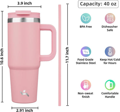 Konokyo 30 oz Tumbler with Handle and 2 Straws,2 in 1 Lid Insulated Water Bottle Stainless Steel Travel Coffee Mug,Sky