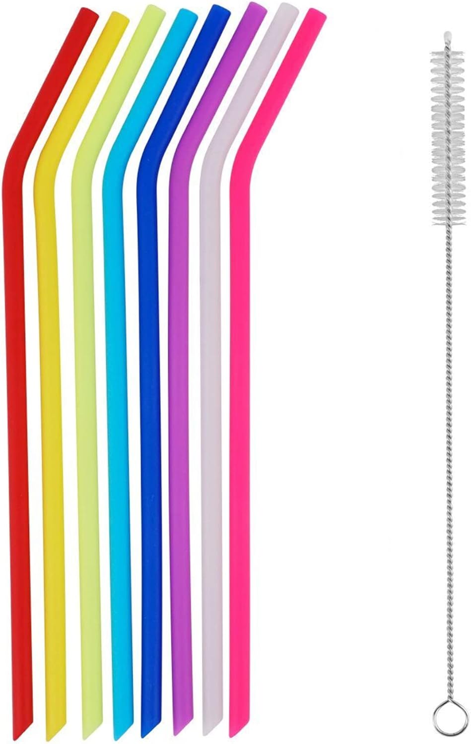 Tifanso 8 Pack Reusable Regular Size Silicone Drinking Straws with 1 Cleaning Brushes, Extra long Flexible Coffee Drinking Standard Size Straws for 20oz and 30oz Tumblers and Mason Jars