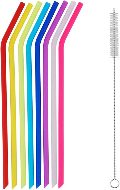 Tifanso 8 Pack Reusable Regular Size Silicone Drinking Straws with 1 Cleaning Brushes, Extra long Flexible Coffee Drinking Standard Size Straws for 20oz and 30oz Tumblers and Mason Jars