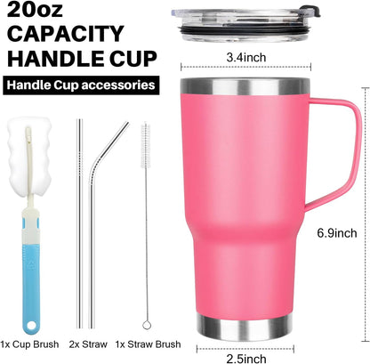 20 oz Tumbler with Handle, Stainless Steel Insulated Tumbler with Lid and Straw, Double Wall Vacuum Coffee Mug Tumbler, Insulated Coffee Thermal Cup for Cold and Hot (Light Purple)