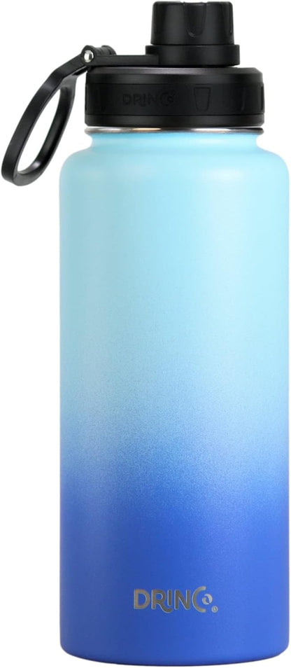 Drinco Stainless Steel Water Bottle Spout Lid Vacuum Insulated Double Wall Water Bottle Wide Mouth (40oz 32oz 22oz 18oz 14oz) Leak Proof Keep Cold Sport Camping Hiking (22 oz, 22oz Black)