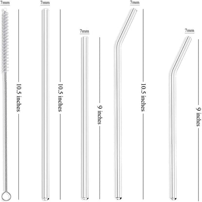 ALINK 8-Pack 7mm Slim Glass Straws, Reusable Clear Skinny Drinking Straws for 20 oz 30 oz RTIC/YETI Tumblers, Tervis, Mason Jars with 2 Cleaning Brush