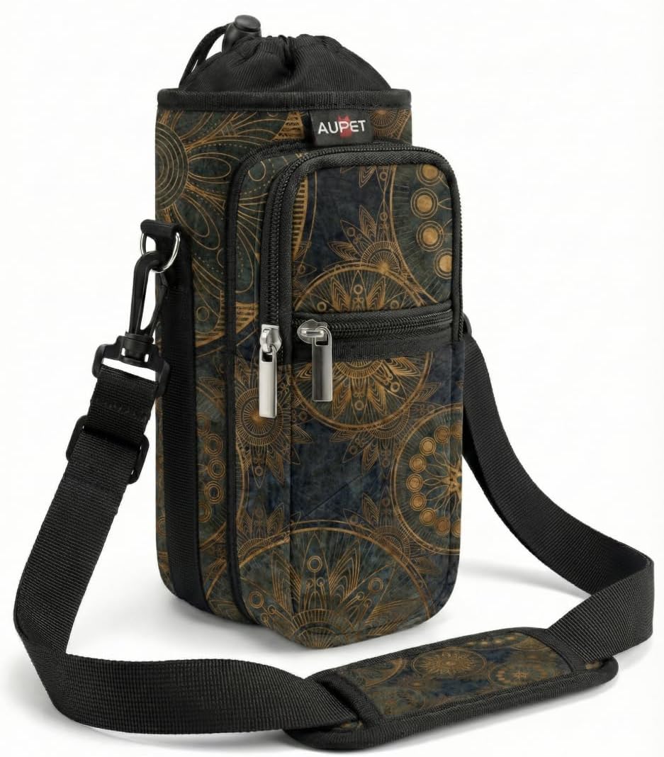 AUPET Water Bottle Sling Bag Sleeve Holder Carrier 25/32/40/64 oz,Insulated Crossbody Water Bottle Case Cover with Strap and Pockets for Men/Women Walking Hiking