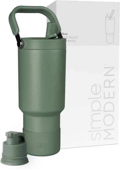 Simple Modern Trek Pivot | 40oz Flip Straw Tumbler with Handle | Water Bottle & Boot | Interchangeable Straw & Chug Lids | Insulated Stainless Steel Jug | Gym Sports Outdoors | Forest - Colors A