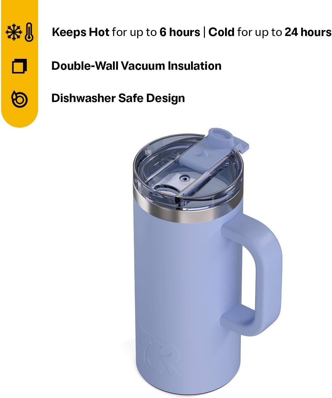 RTIC 20oz Road Trip Travel Mug with Lid and Handle, Ceramic Lined, Insulated, Stainless Steel, Metal, Double Wall Vacuum-Insulation, Portable Coffee, Tea Cup for Hot and Cold Drink, Black