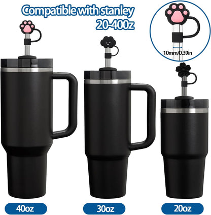 6PCS Silicone Straw Covers Cap Compatible with Stanley Cup 30-40 oz Tumbler with Handle 10mm Straw Toppers，Dust-Proof Reusable Straw Cover for Stanley Cup Accessories (Black)