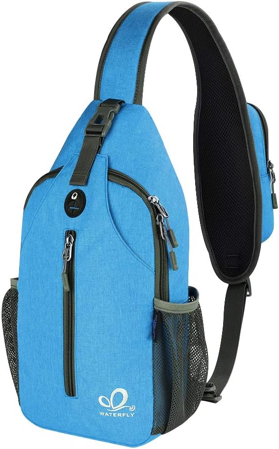 WATERFLY Crossbody Sling Backpack Sling Bag Travel Hiking Chest Bag Daypack (Black)