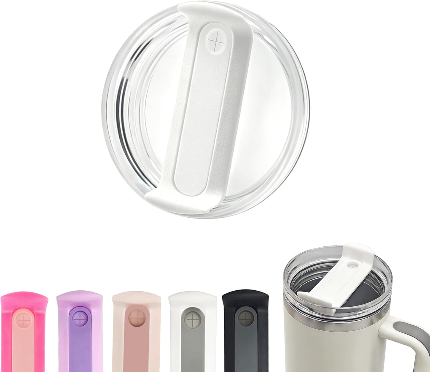 40 OZ Tumbler Lid Replacement Compatible for Stanley Quencher H2.0, 1 Pack BPA Free Clear Lid Replacement for Stanley Cup Accessories(Clear-White)
