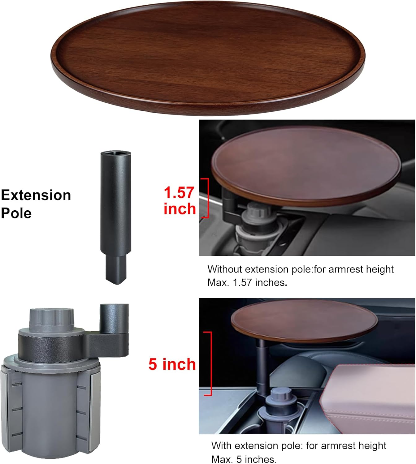 Car Tray 360° Rotating Cup Holder Table Organizer for Car Center Console Car Accessories Compatible with Most Vehicle