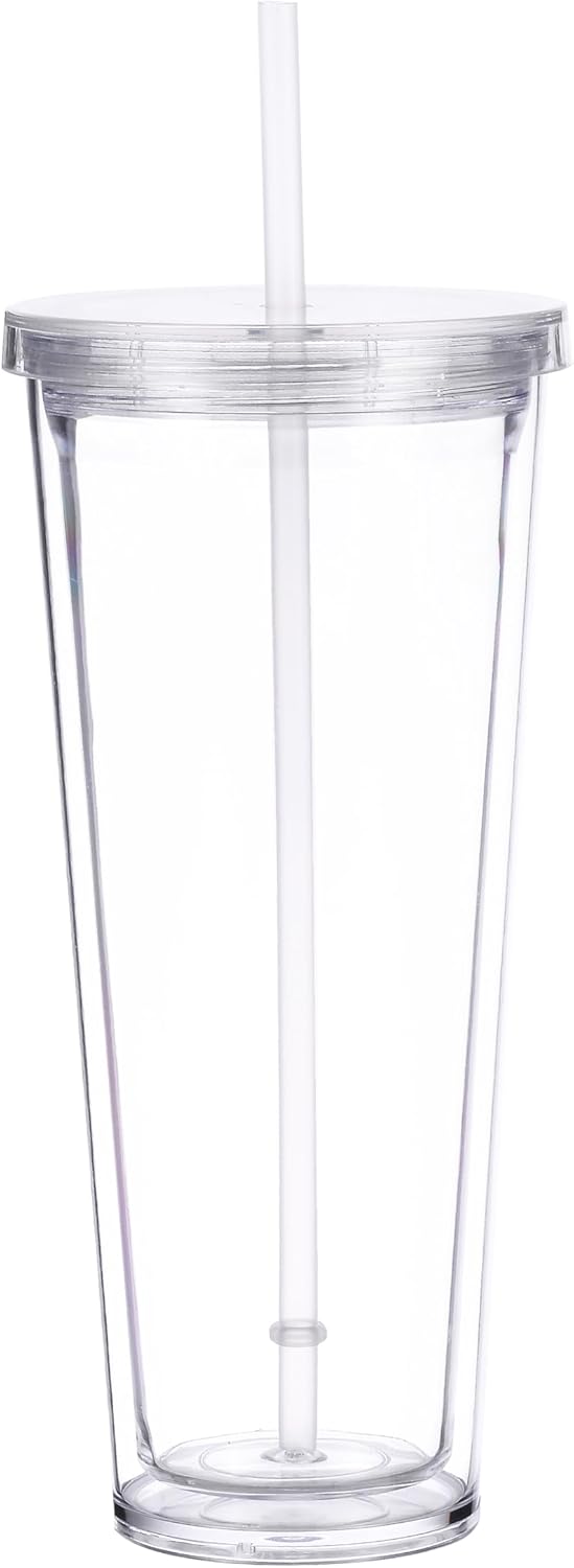 24oz Tumbler with Lid and Straw, Leak Proof and Double Wall Insulated Reusable Plastic Cups,Travel Reusable Iced Coffee Cup (1, Pink)