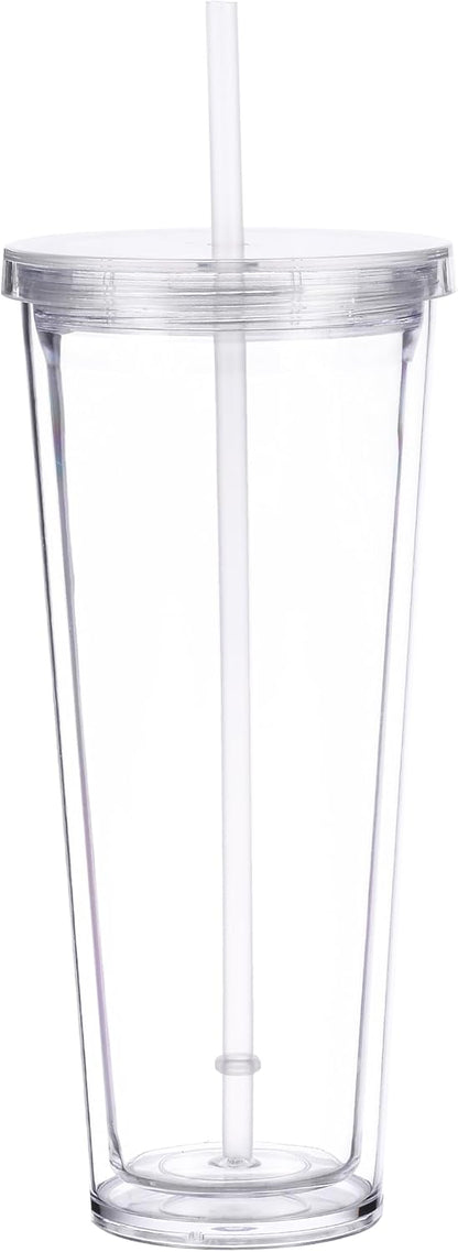 24oz Tumbler with Lid and Straw, Leak Proof and Double Wall Insulated Reusable Plastic Cups,Travel Reusable Iced Coffee Cup (1, Pink)