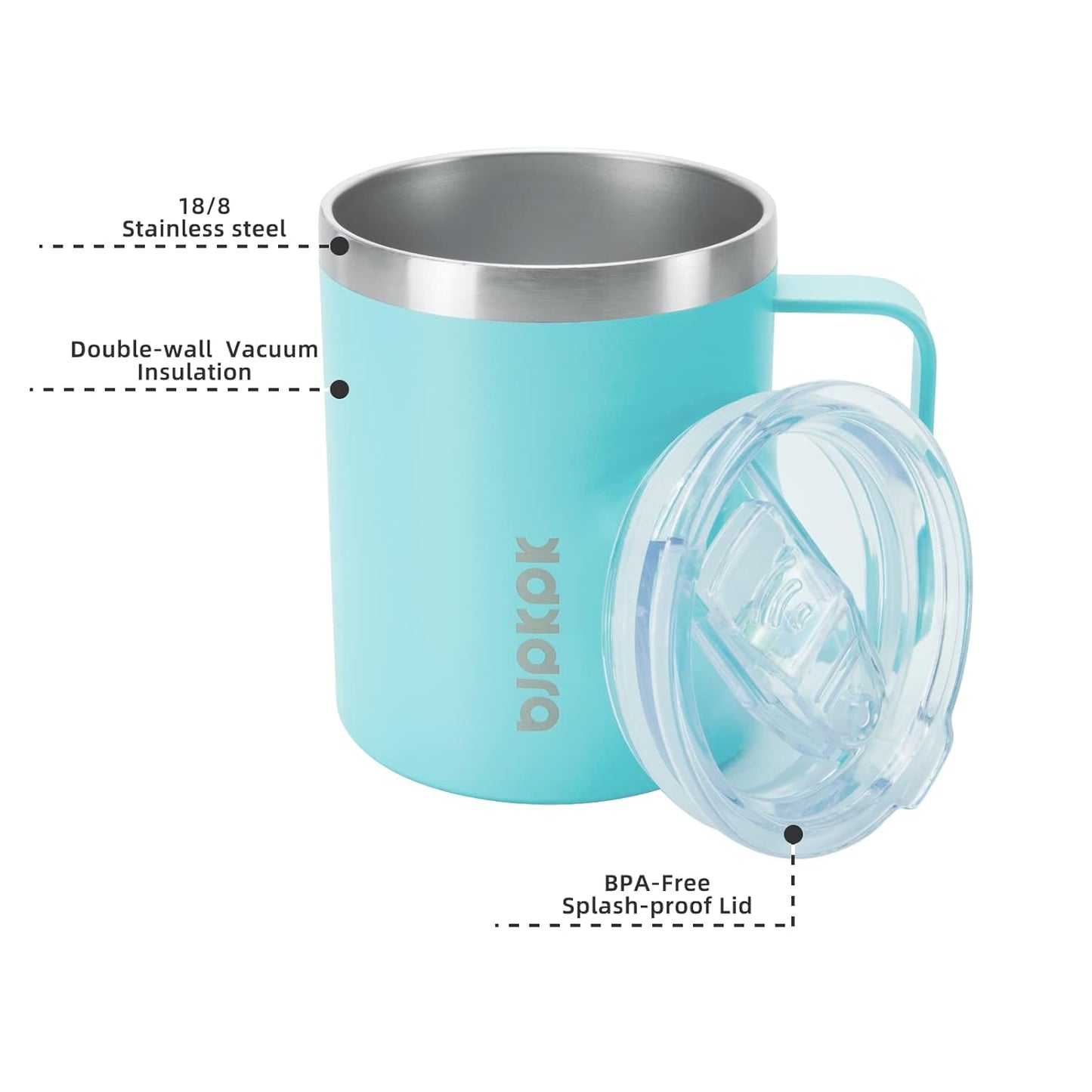 BJPKPK 2 pcs Insulated Coffee Mug, 14oz Insulated Tumbler with Lid, Stainless Steel Coffee Cups with Splash Proof Lid-White