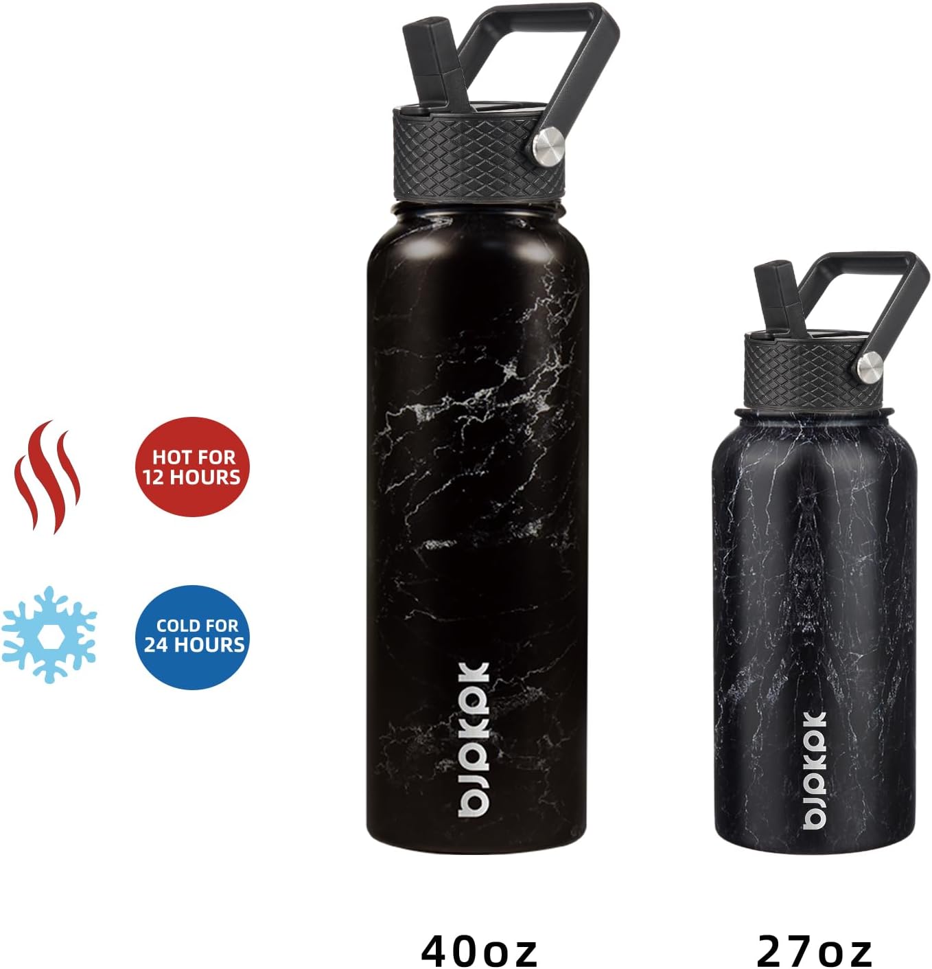 BJPKPK Insulated Water Bottles with Straw Lid, 40oz Stainless Steel Water Bottles with 3 Lids, BPA Free Leakproof Thermo, Tumblers, Cups for Sports, Gym- Midnight - Colors A