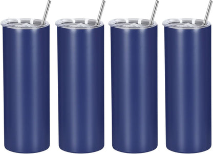 8 Pack 20 Oz Straight Skinny Tumblers, Individually Gift Boxed Stainless Steel Slim Skinny Tumbler Set Bulk, 20 Oz Insulated Slim Thin Travel Tumbler Cup for Diy, Silver
