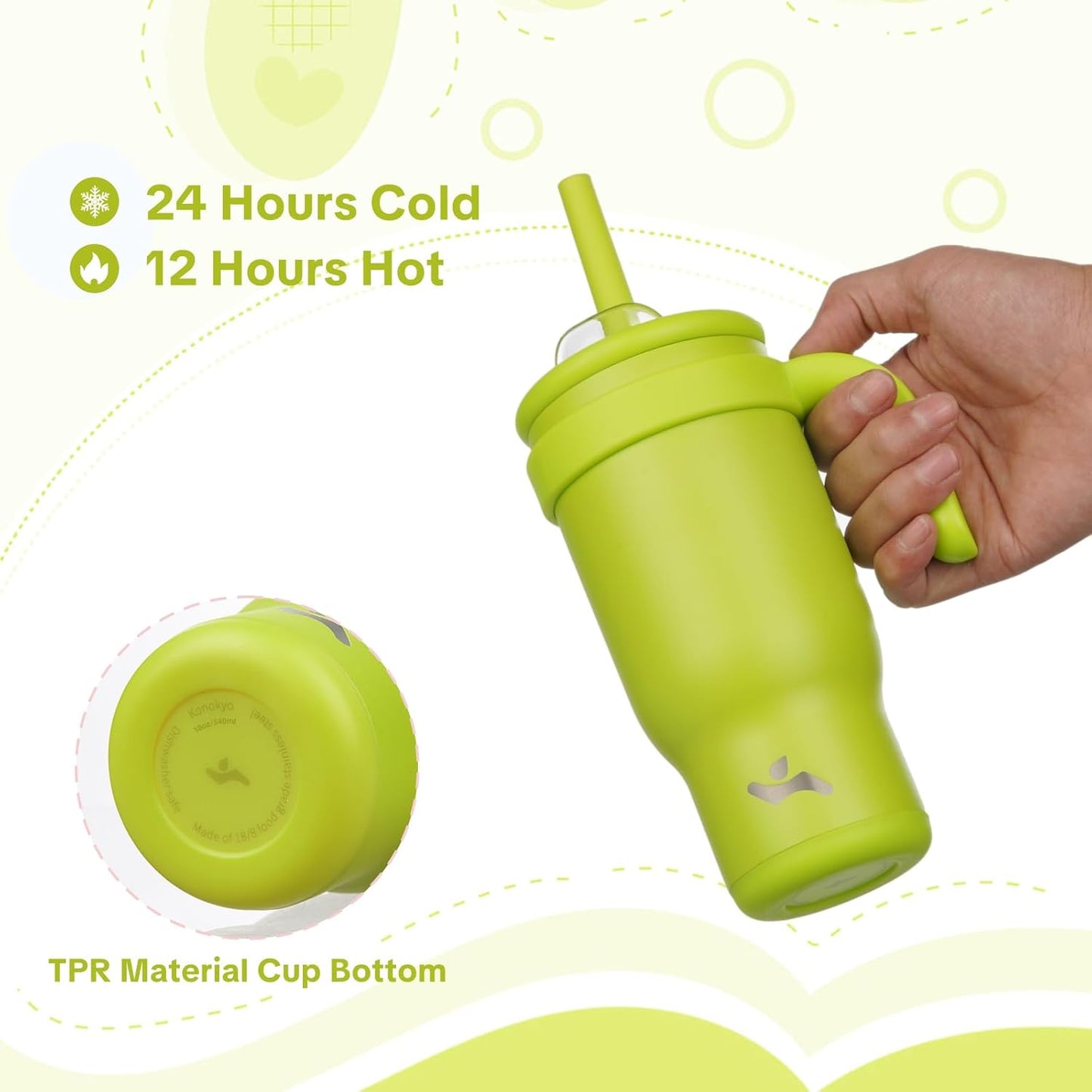 Konokyo 30 oz Tumbler with Side Handle, Insulated Water Bottle with Straw and 2 in 1 Lid, Stainless Steel Cup Travel Coffee Mug for Sports Office Gym,Purple