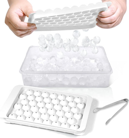 WIBIMEN Ice Cube Tray with Lid and Bin - Round Ice Trays for Freezer with Lid - Ice Cube Trays for Freezer with Ice Container (1"-2PACK Blue)