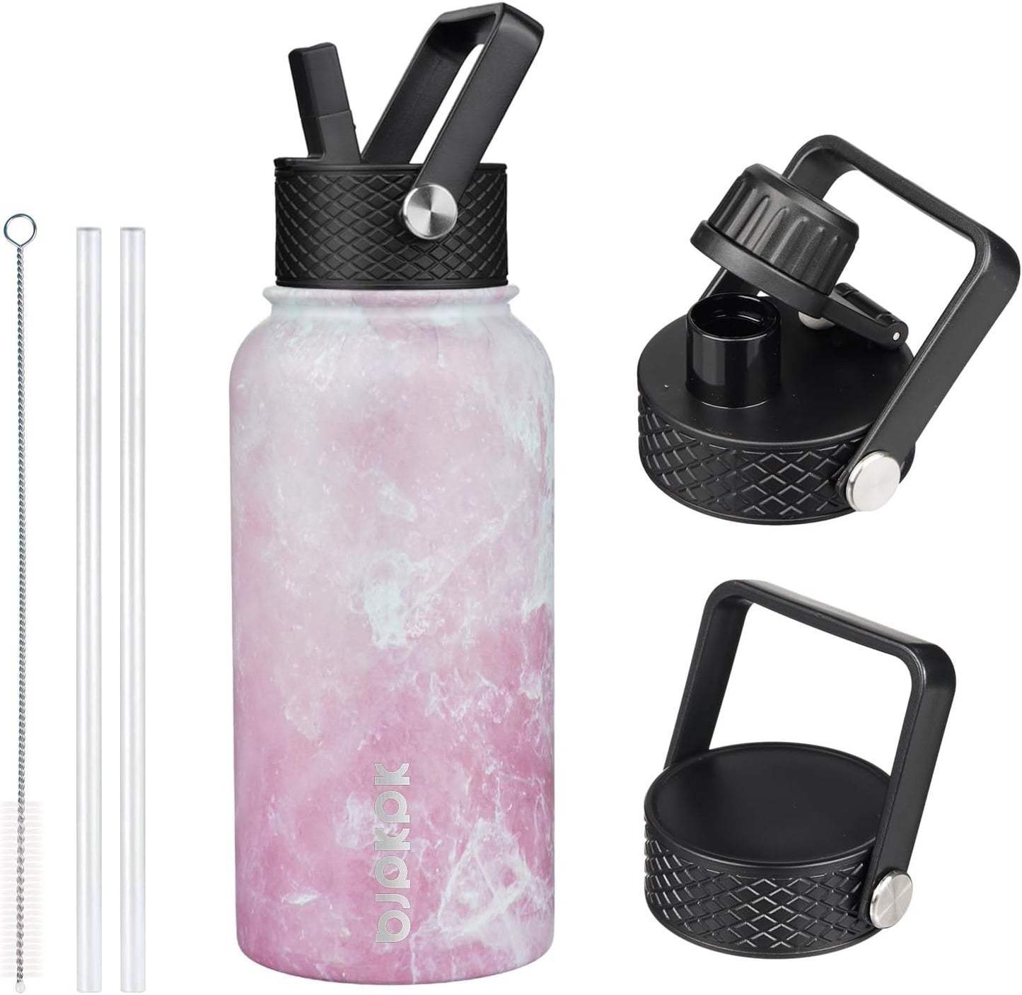 BJPKPK Insulated Water Bottles with Straw Lid, 40oz Stainless Steel Water Bottles with 3 Lids, BPA Free Leakproof Thermo, Tumblers, Cups for Sports, Gym- Midnight - Colors B