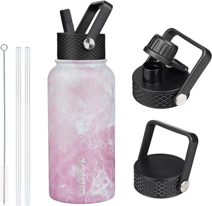 BJPKPK Insulated Water Bottles with Straw Lid, 40oz Stainless Steel Water Bottles with 3 Lids, BPA Free Leakproof Thermo, Tumblers, Cups for Sports, Gym- Midnight - Colors B