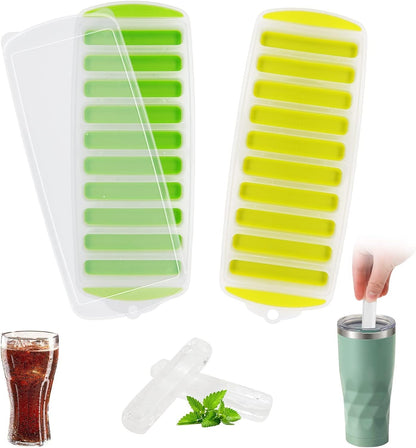 2 Pcs Long Ice Stick Tray Silicone with Lid,Water Bottle Ice Cube Tray with Easy Push and Pop Out Material, Ideal for Sports and Water Bottles