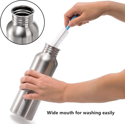 Yopay 2 Pack Stainless Steel Sports Water Bottles, 26OZ Single Walled 18/8 Stainless Steel Water Bottle with Handle, Uninsulate Metal Water Bottle for Cyclists, Runners, Hikers, Beach Goers, Picnics