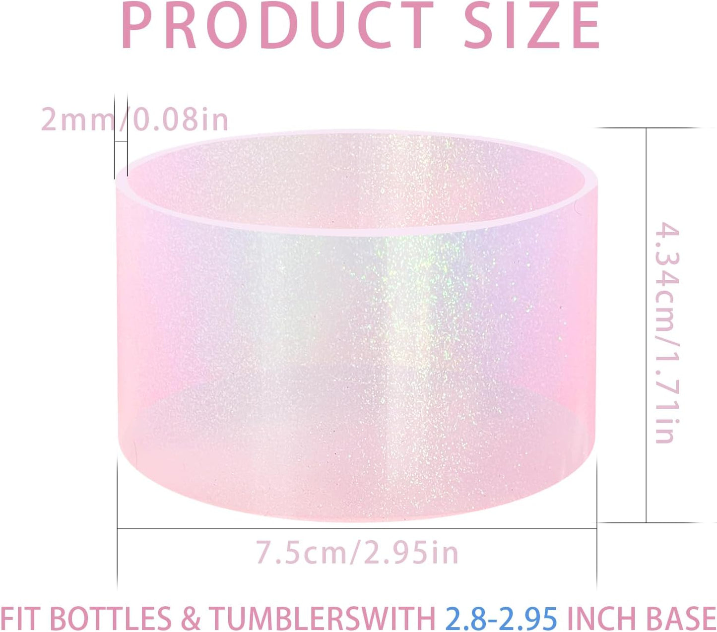 Jelly Luster Glitter Silicone Transparent Boot for Stanley 20-40oz, Compatible with Hydro Flask or Other Water Bottle Tumbler, 2.85-3.0 inch Protective Anti-Slip Bottom Sleeve Cover