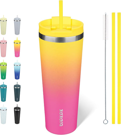 BJPKPK 22oz Insulated Tumbler With lid And Straw Stainless Steel Tumblers Travel Coffee Mug Reusable Thermal Cup,Sky