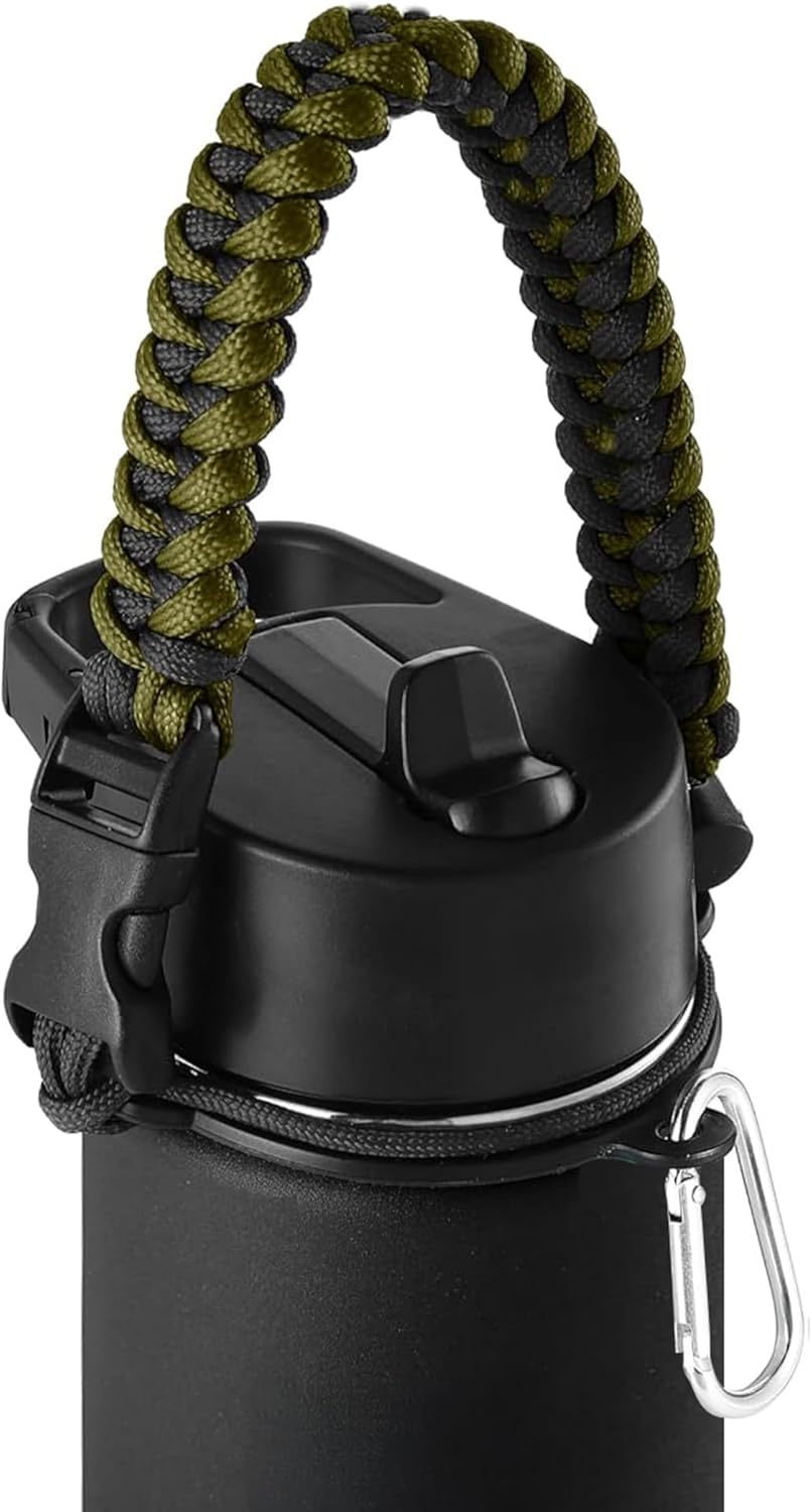 IRON °FLASK Paracord Handle - Fits Wide Mouth Water Bottles - Durable Carrier, Secure Accessories, Survival Strap Cord, Safety Ring, and Carabiner - Seven Core Paracord Bracelet