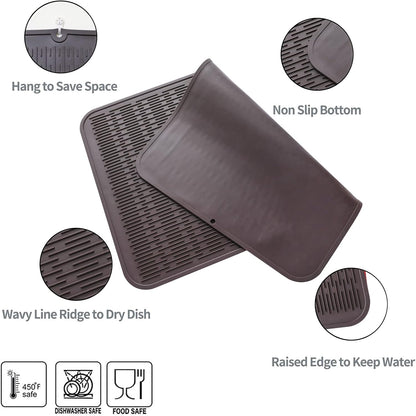 MicoYang Silicone Dish Drying Mat for Multiple Usage,Easy clean,Eco-friendly,Heat-resistant Silicone Mat for Kitchen Counter,Sink,Bar,Bottle,or Cup Green M 17 inches x 6 inches