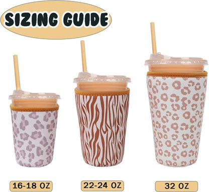 Reusable Insulated Neoprene Iced Coffee Cup Sleeve, Durable Drink Sleeve for Cold Beverages, Beverage Holder for Iced Coffee, Floral Checkers