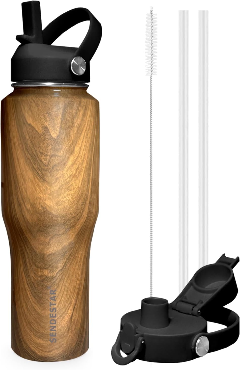 SENDESTAR 40oz Water Bottle Wide Mouth Stainless Steel Vacuum Insulated Double Wall with Straw Lids Fit in Any Car Cup Holder