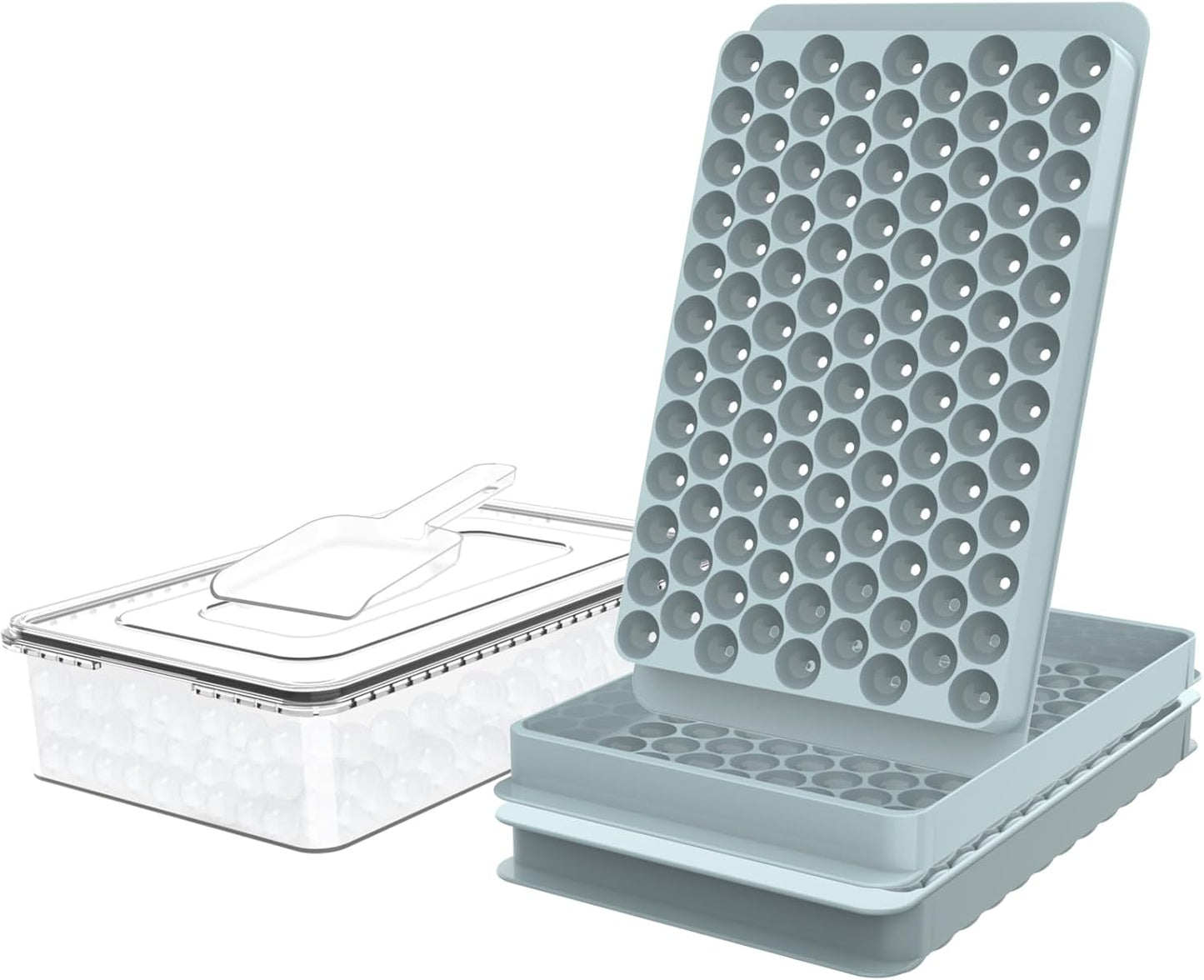 WIBIMEN Mini Ice Cube Trays, 0.55” Tiny Pebble Ice for Iced Coffee & Cocktails, Fast Chill, Easy Twist Release, Stackable with Lid & Storage Bin (4 Pack, Blue)