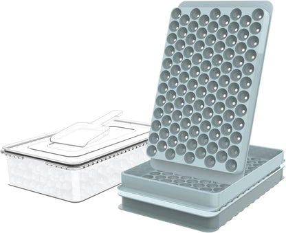 WIBIMEN Mini Ice Cube Trays, 0.55” Tiny Pebble Ice for Iced Coffee & Cocktails, Fast Chill, Easy Twist Release, Stackable with Lid & Storage Bin (4 Pack, Blue)