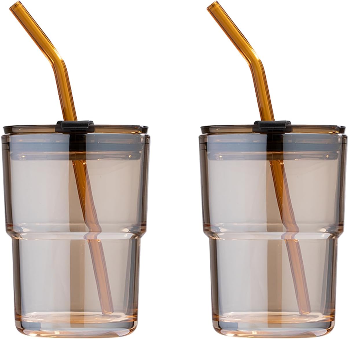 BLUEPOLAR 13oz/400ml Tumbler Water Glass, Cups with Straw and Lid Sealed Carry on for Coffee, Iced Tea, Thick Wall Insulated Glass Cup (Amber)…