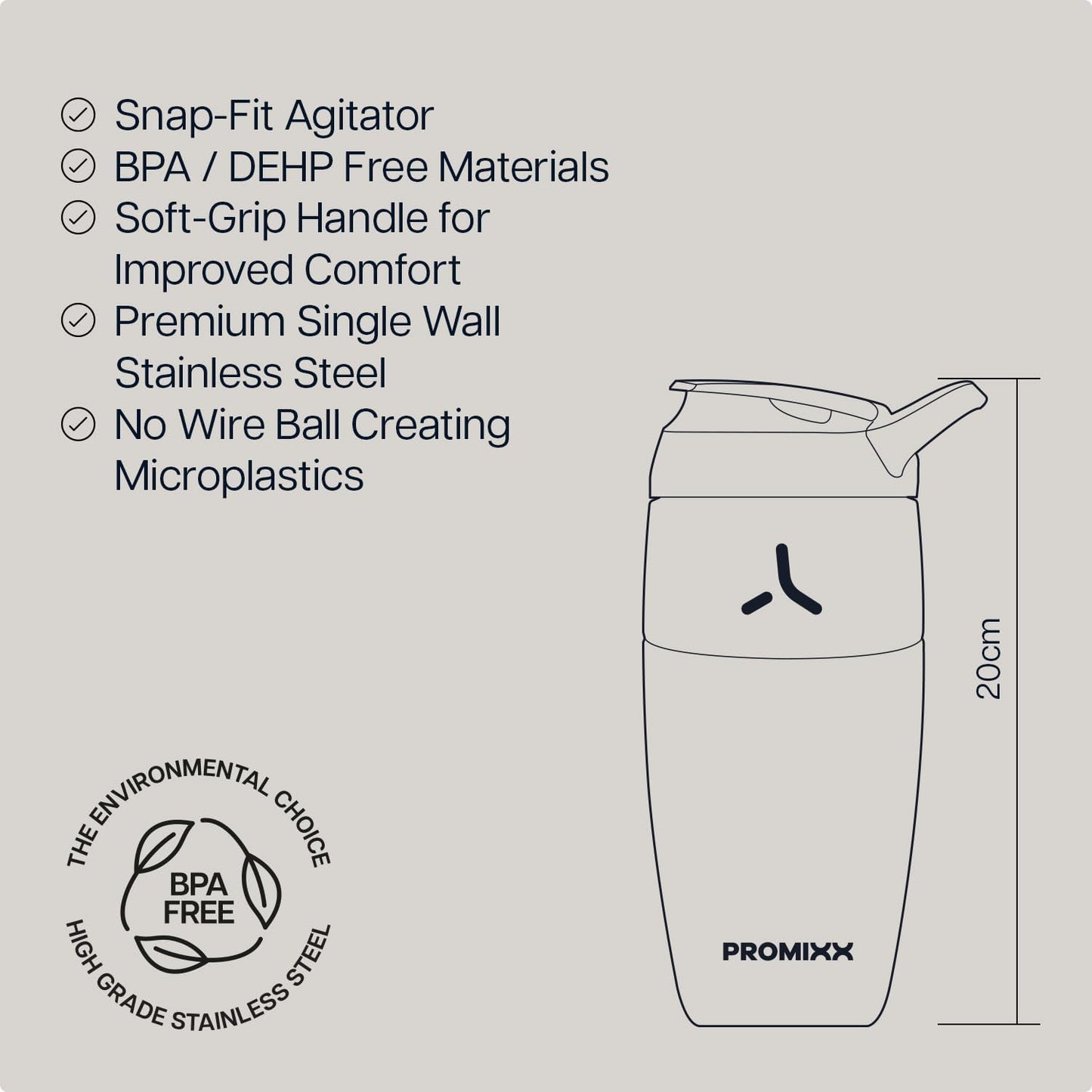 Promixx Pursuit Stainless Steel Shaker Bottle - 26oz Lightweight Metal Protein Mixer with Snap-Fit Agitator for Smooth Shakes - Leak-Proof Gym Shaker Cup for Fitness & Travel - Midnight Blue