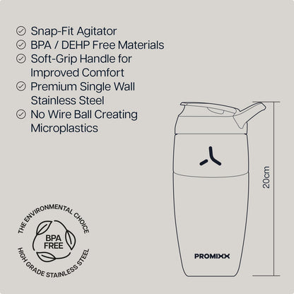 Promixx Pursuit Stainless Steel Shaker Bottle - 26oz Lightweight Metal Protein Mixer with Snap-Fit Agitator for Smooth Shakes - Leak-Proof Gym Shaker Cup for Fitness & Travel - Midnight Blue