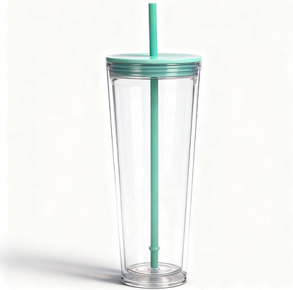 24oz Tumbler with Lid and Straw, Leak Proof and Double Wall Insulated Reusable Plastic Cups,Travel Reusable Iced Coffee Cup (1, Pink)