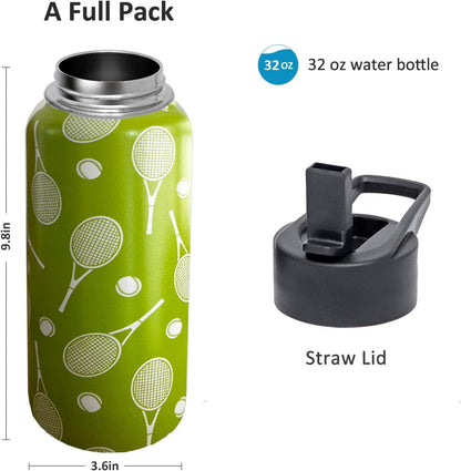 32oz Pickleball Water Bottle Insulated Vacuum Stainless Steel Tumbler Travel Mugs With Straw for Game Sport,Pickleball Accessories