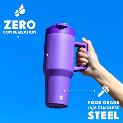 Elemental 32 oz 100% Leak Proof Tumbler with Handle & Straw - Stainless Steel Double Wall Insulated Tumbler for Hot and Cold Beverages - Travel Coffee Mug with Sip & Straw Lid - White - Colors B