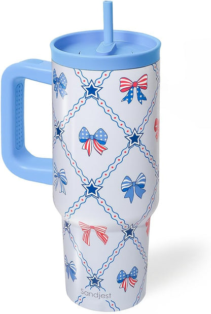 SANDJEST Pickleball Stainless Steel Locking Lid Silicone Straw Tumbler with Handle 40oz, Insulated Stainless Steel Travel Cup for Women Girls Friends Players, Gift Idea for Birthday Christmas