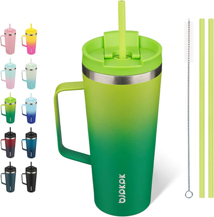 BJPKPK Insulated Tumbler with Handle, 18oz Insulated Tumblers with Lid and Straw, Stainless Steel Metal Water Bottles, Coffee Travel Mugs, Cups, Marshmallow