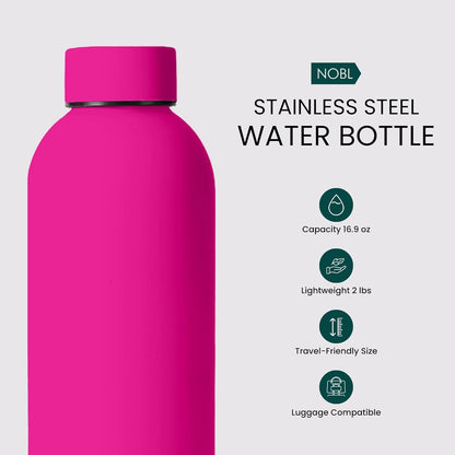 NOBL Stainless Steel Water Bottle,17 oz, 500 ml, Double Wall Vacuum Insulation, Sealed Bottle Keeps Drinks Cold 24 Hrs & Hot 12 Hrs, Leak Proof, Fits Noble Carry-On Cup Holder - Sand