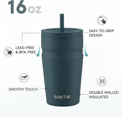 COKTIK 24oz Insulated Tumbler with Lid and Straw Iced Coffee Cup Reusable Stainless Steel Travel Mug Water Bottle Cupholder Friendly for Women Men Her Him (Blush)