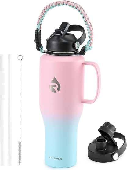 RAYMYLO 40 oz Insulated Water Bottle with Straw fit in Car Cup Holder, Triple Wall Vacuum Stainless Steel(Cold 48 hrs, Hot 24 hrs), Leakproof & Non-BPA, Hydro Travel Flask with Straw and Spout Lid