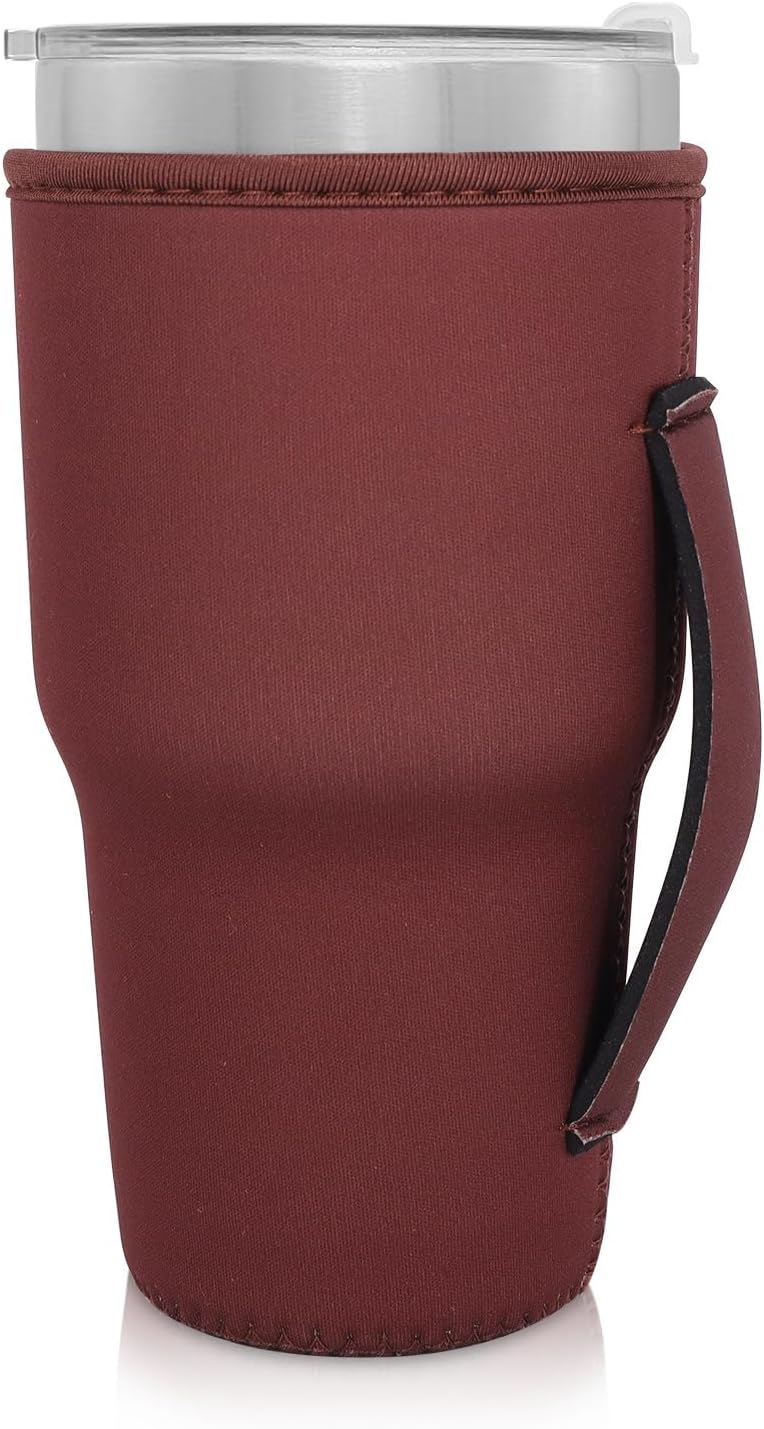 Reusable Iced Coffee Cup Sleeve Neoprene Insulated Sleeves Cup Holder with handle Idea for 30oz - 32oz Tumbler Cups, Protein Shake Bottles(Only Cup Sleeves), Black - Colors A