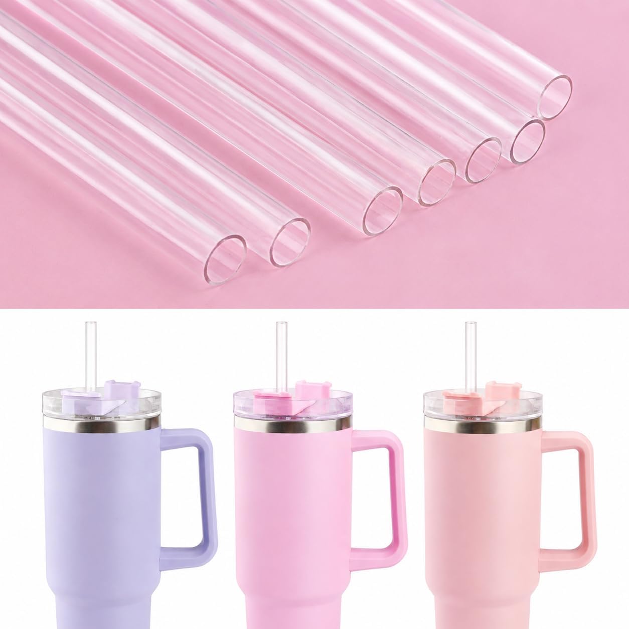 Replacement Straw Compatible with 40 oz Stanley Quencher Tumbler, 12 Inch Extra Long Reusable Plastic Straws for 40 Oz Cup,Clear-6 Pack