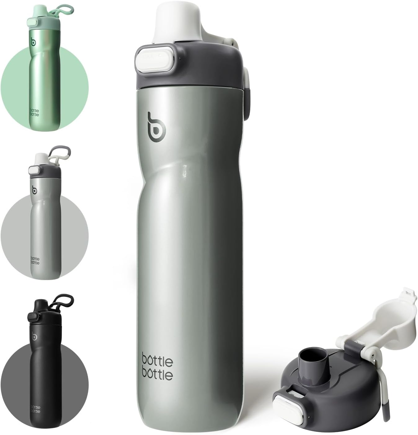 BOTTLE BOTTLE Insulated Water Bottle 24 oz with Handle and Flip Tops Lids Stainless Steel Water Bottle Push Button Lid Leak proof Portable for Running Travel Sports Hiking blue